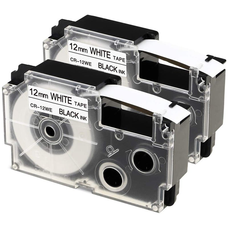 Aonomi Compatible Label Tape Replacement for Casio XR-12WE 1/2 Inch for Use with Casio KL-120 KL-60 KL7200 KL-100 KL7000 KL-750B Label Makers and More, Black on White, 1/2 (12mm) x 26.2 (8m), 2-Pack - Image 1